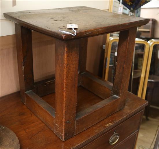 A heavy antique oak stool W.50cm